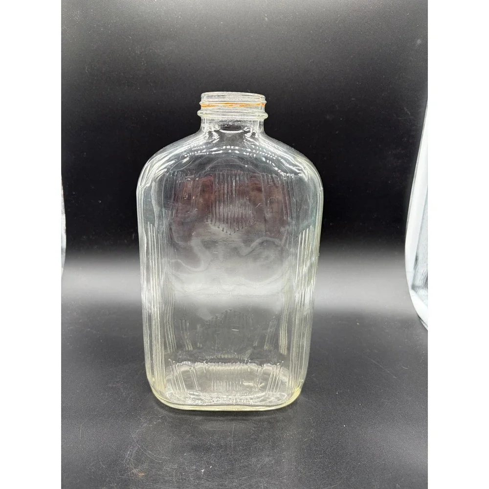 Vintage Clear Glass Embossed Flask‎ Bottle Collectible Display Home Decor